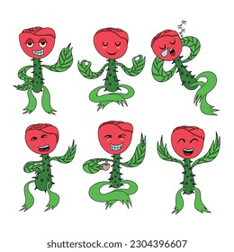 Cute Roses Cartoon Sets ,good for graphic design resources, stickers, posters, pamflets, banners, prints, children books, and more