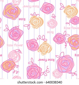 Cute Roses Flowers seamless patterns. Vector background for kids.