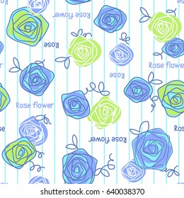 Cute Roses Flowers seamless patterns. Vector background for kids.