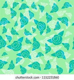 cute roses seamless turquiose pattern