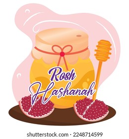 Cute rosh hashanah poster Honey har with cut pomegranates Vector