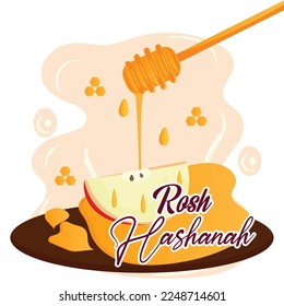 Cute rosh hashanah poster Honey stick with a cut apple Vector