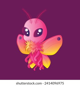 cute rosy maple silk moth, yellow pink firefly