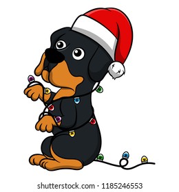 Cute Rottweiler Cartoon Dog. Vector illustration of purebred rottweiler dog.