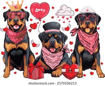 Cute Rottweiler Dogs Happy Valentine