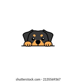 Cute Rottweiler Puppy Peeking Cartoon, Vector Illustration