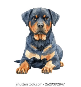cute rottweiler vector illustration in watercolour style