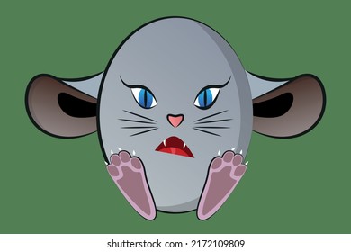 Cute round abstract animal with big ears looking forward. Vector illustration.