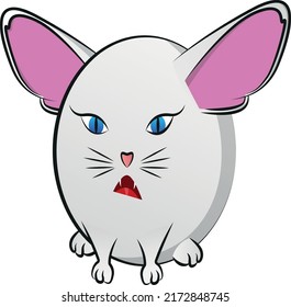 Cute round abstract animal with big ears looking forward. Vector illustration.