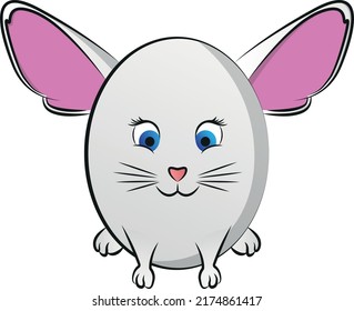 Cute round abstract animal with big ears looking forward. Vector illustration.