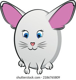 Cute round abstract animal with big ears looking forward. Vector illustration.