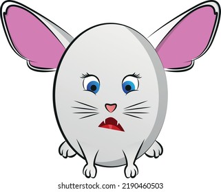 Cute Round Abstract Animal With Big Ears Looking Forward. Vector Illustration.