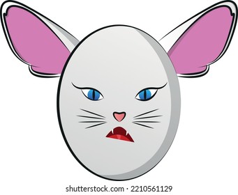 Cute Round Abstract Animal With Big Ears Looking Forward. Vector Illustration.