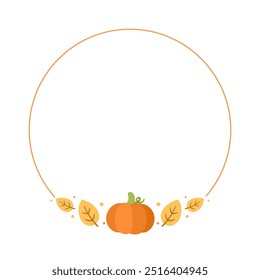 Cute Round Autumn Frame Border Template. Can be used for shopping sale, promo poster, banner, flyer, invitation, website or greeting card. Vector illustration