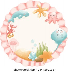 Cute Round Baby Frame Clipart Set with Ribbons and Pastel Decorations