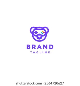 Cute Round Bear With Joystick Glasses Logo Design. Cute Bear Joystick Glasses Logo Design.