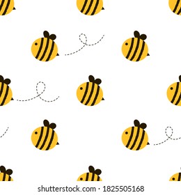 Cute round bees seamless pattern