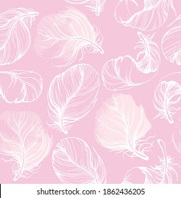 Cute round bird feathers.Seamless pattern. Vector illustration drawn by hand with pen.