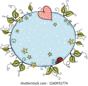 Cute round blue background with leaves
