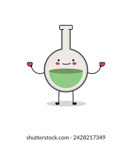 Cute round bottom flask cartoon character spreading love doodle