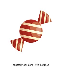 Cute round candy in a red and white wrapping. Isolated element in the white background. Flat style illustration.