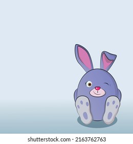 Cute round cartoon blue rabbit sitting in the corner. Vector illustration.