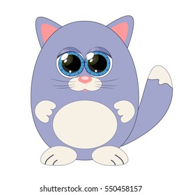 cute round cartoon cat. Isolated on white background. Vector kitten.