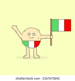 Cute Round Cartoon Mascot Character holding Italy Flag