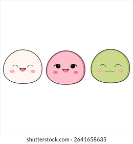 Cute round characters with smiling kawaii faces