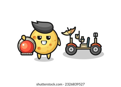 the cute round cheese as astronaut with a lunar rover , cute style design for t shirt, sticker, logo element