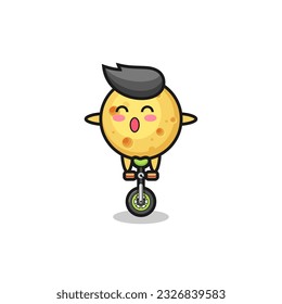 The cute round cheese character is riding a circus bike , cute style design for t shirt, sticker, logo element