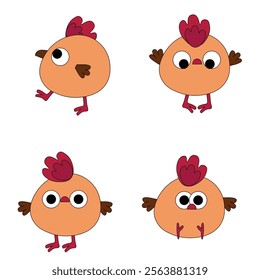  Cute round chicken illustrations with vibrant colors and expressive faces.