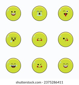 Cute round emoticons icons set. Emoji faces collection. Emoji flat style. Happy and sad emoji. Round cute lines - stock vector.
