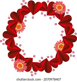 Cute round empty frame with red hearts and flowers
