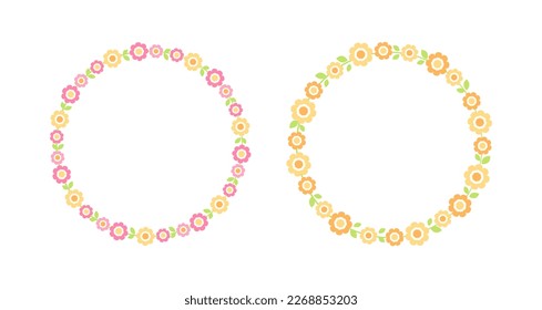Cute Round Floral Frame Border Collection. Simple minimal flower wreath arrangements perfect for wedding invitations and birthday cards