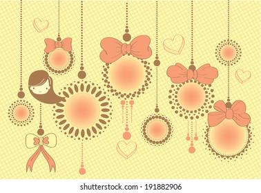 Cute Round Flower Hanging Tag With Ribbon on cream background