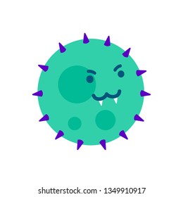 Cute round flu virus smiles wickedly. Isolated vector illustration