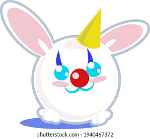 cute round fluffy smiling bunny clown
