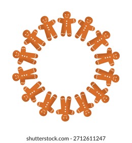 Lindo marco redondo para decoraciones de Navidad con un hombre de jengibre. Galleta clásica de Navidad para diseño festivo, decoración de temporada e ilustraciones de vacaciones. Ilustración vectorial