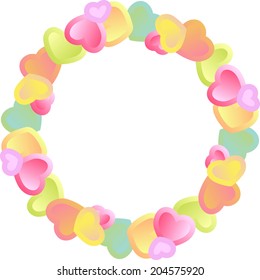 Cute round frame of colored hearts