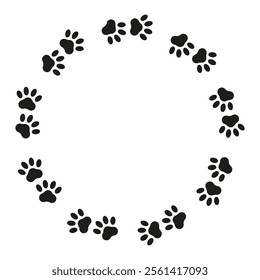 Cute round frame with dog paw silhouette for pet lover. Vector design. Decorative element for prints, banners, posters, packaging