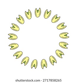 Lindo marco redondo con tuercas de pistacho doodle aisladas sobre fondo blanco.