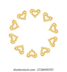 Netter runder Rahmen mit herzförmigen glasierten Donuts einzeln auf weißem Hintergrund. Valentinstag.