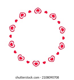 Cute round frame with hearts. Template for Valentine day invitation card, photo, picture, banner. Vector flat illustration isolated on white background.