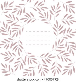 Cute round frame with pink plants isolated on white background can be used for greeting card, baby shower invitation, wedding invitation and more designs.
