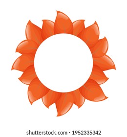 Cute round frame template with red leaves and copy space. White background. Flat style illustration.
