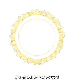 Cute round frame template with yellow stars and copy space. White background. Cartoon style illustration. Vector.