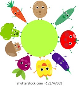 Cute round frame vector with vegetables
