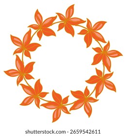 Lindo marco redondo, corona con hojas brillantes. Marco dibujado a mano en estilo de dibujos animados. Ilustración vectorial de caída de hojas. Perfecto para tarjetas de felicitación, carteles, Anuncios y decoración.