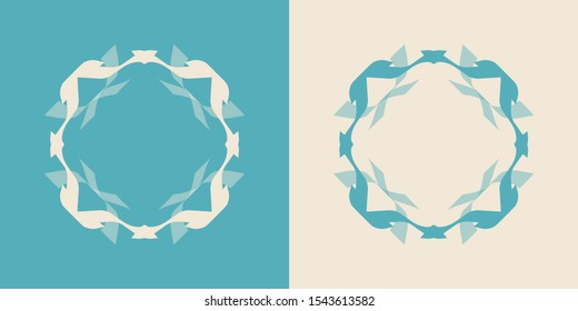 Cute round garland ribbon floral frame in vector. Isolated, separated layers set. Place for text or pic, qoutes, photos, invitations, greetings.